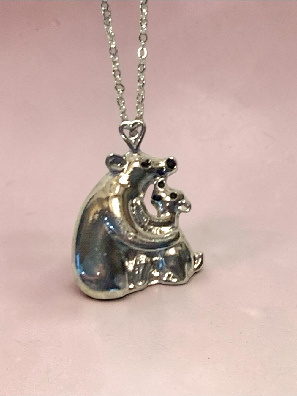 Silver Mother and Cub Bear Pendant Necklace - Handmade - Picture 3 of 5